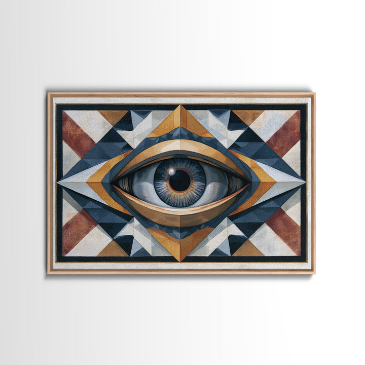 Cosmic Eye Inside Geometric Frame Framed Canvas Print, Sacred Geometry Art, Living Room Decor, Abstract Art, Geometry, SGA-3x2-95