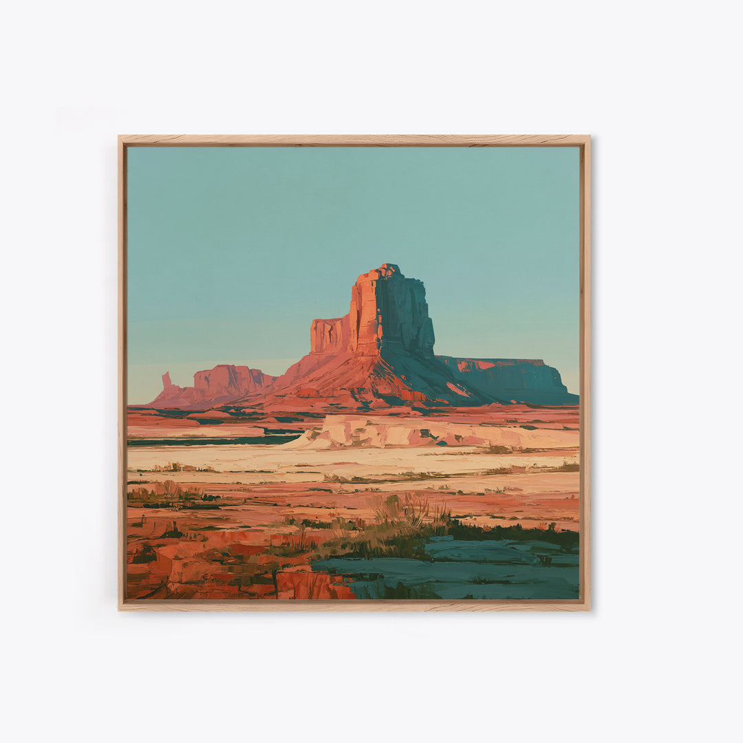 Desert Mesas in Terracotta and Turquoise Framed Canvas Print, Southwestern Art, Modern Decor, Southwestern Decor, Mesa, SOU-1x1-1