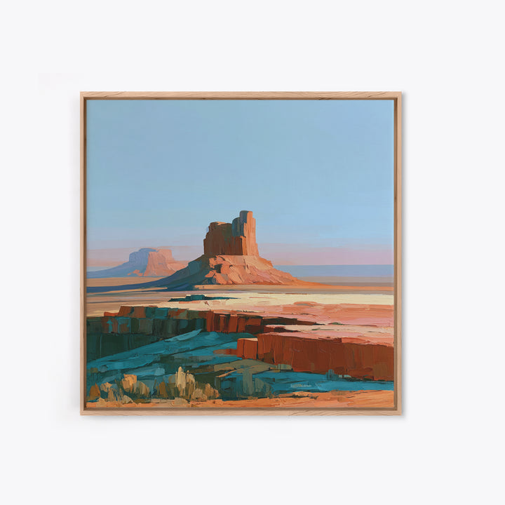 Desert Mesas in Terracotta and Turquoise Framed Canvas Print, Southwestern Art, Southwestern Decor, Watercolor Art, Mesa, SOU-1x1-73