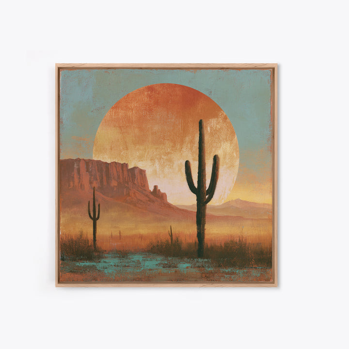 Saguaro Cactus under Enormous Sunset Framed Canvas Print, Southwestern Art, Fine Art Print, Southwestern Decor, Fine Art, Mesa, SOU-1x1-74