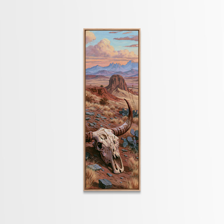 Sun Bleached Longhorn Skull Still Life Framed Canvas Print, Southwestern Art, Wall Art, Southwestern Decor, Oil Painting, Mesa, SOU-1x3-45