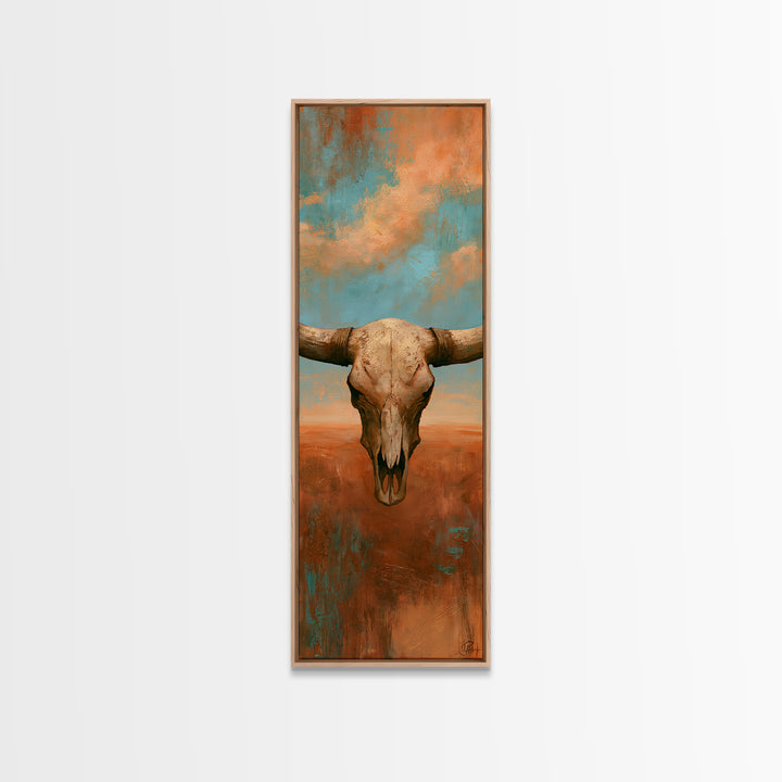 Sun Bleached Longhorn Skull Still Life Framed Canvas Print, Southwestern Art, Wall Art, Southwestern Decor, Oil Painting, Mesa, SOU-1x3-69
