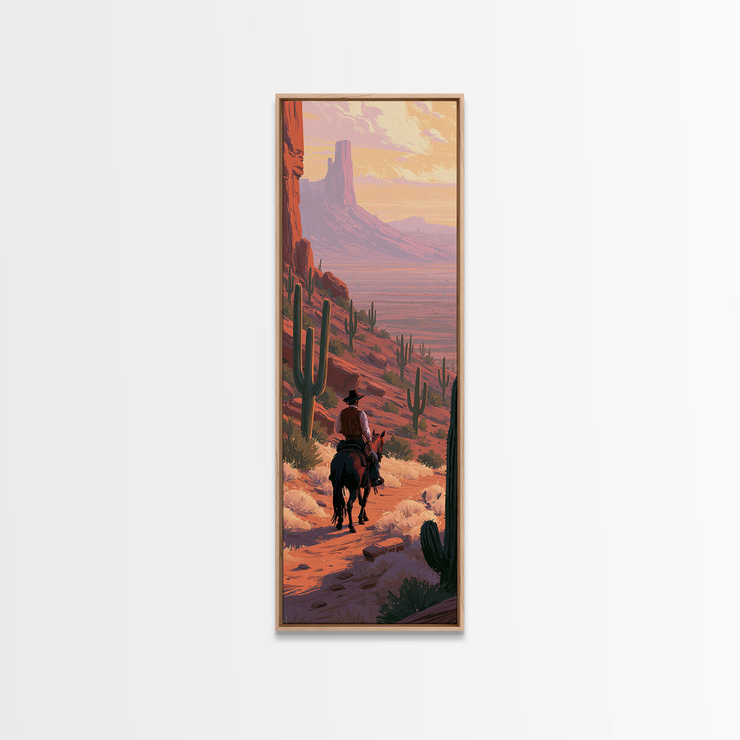 Horse Rider Crossing Desert at Dusk Canvas Print, Southwestern Art, Original Art, Southwestern Decor, Fine Art, Mesa, SOU-1x3-7