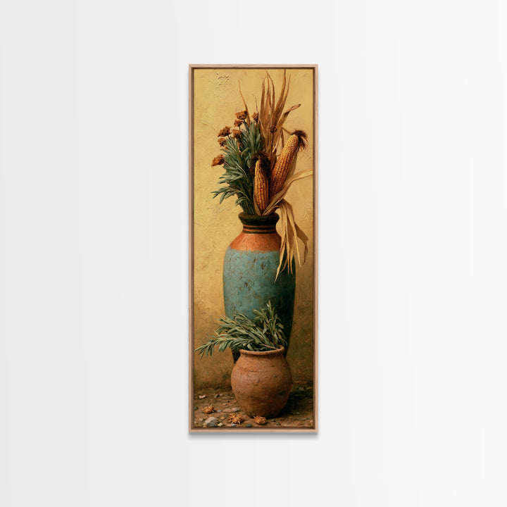 Pueblo Pottery Still Life Framed Canvas Print, Southwestern Art, Antique Oil Painting, Southwestern Decor, Fine Art, Mesa, SOU-1x3-83
