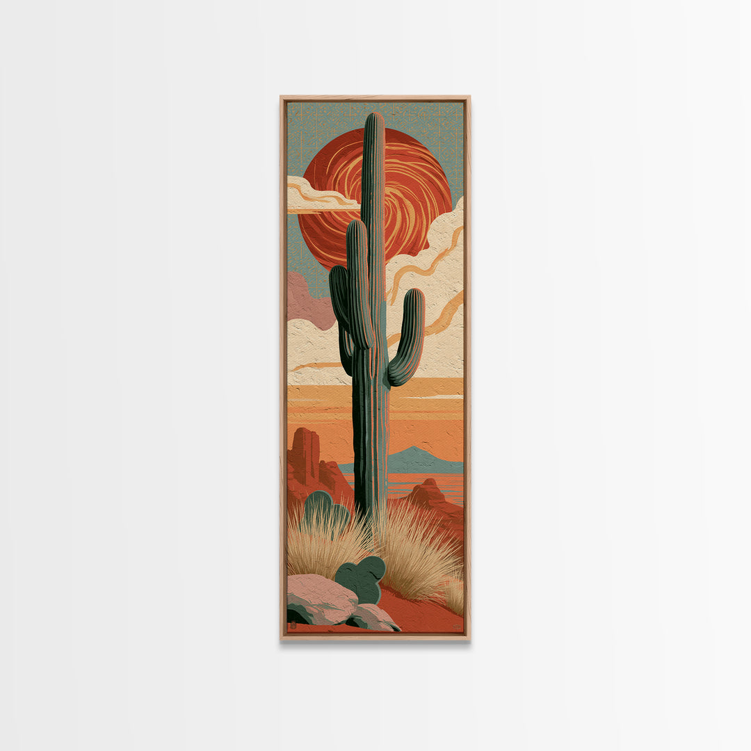 Saguaro Cactus under Enormous Sunset Canvas Print, Southwestern Art, Contemporary Art, Southwestern Decor, Fine Art, Mesa, SOU-1x3-86