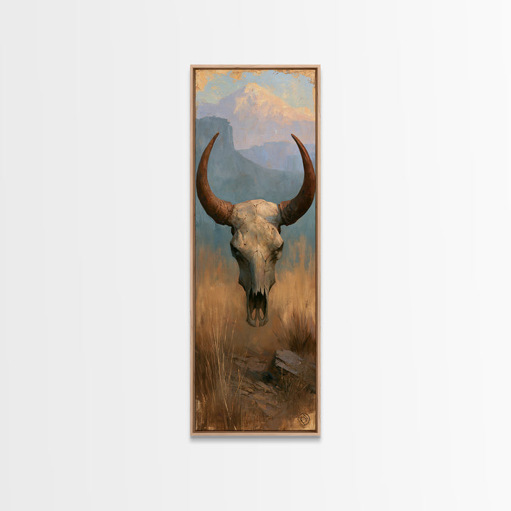 Sun Bleached Longhorn Skull Still Life Canvas Print, Southwestern Art, Original Painting, Southwestern Decor, Fine Art, Mesa, SOU-1x3-93