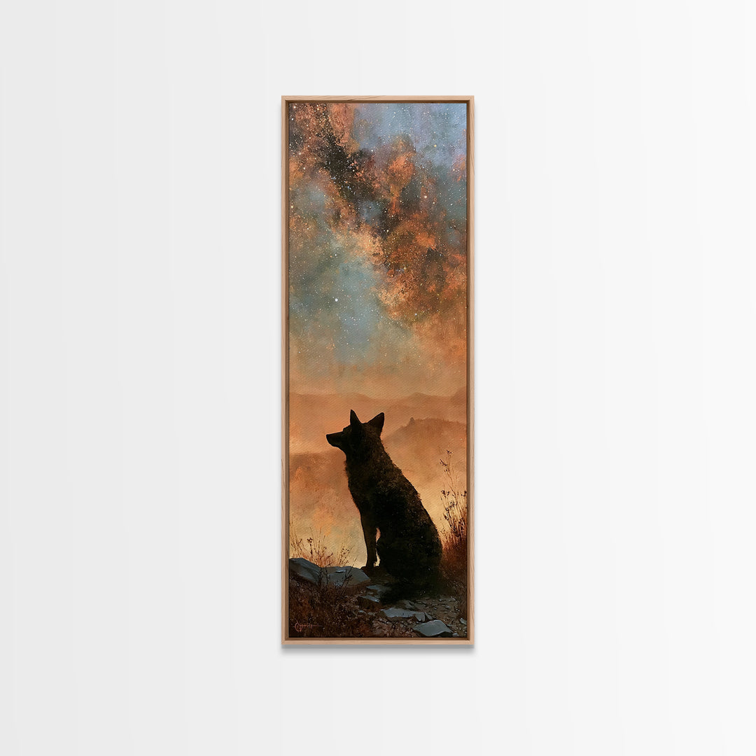 Coyote Silhouette Beneath Starry Sky Canvas Print, Southwestern Art, Art Print, Southwestern Decor, Watercolor Art, Mesa, SOU-1x3-99