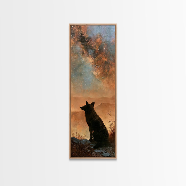 Coyote Silhouette Beneath Starry Sky Canvas Print, Southwestern Art, Art Print, Southwestern Decor, Watercolor Art, Mesa, SOU-1x3-99