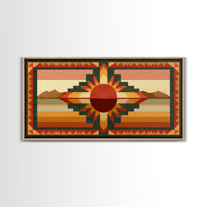 Sun Symbol with Geometric Southwest Border Canvas Print, Southwestern Art, Southwestern Decor, Abstract Art, Mesa, SOU-2x1-41