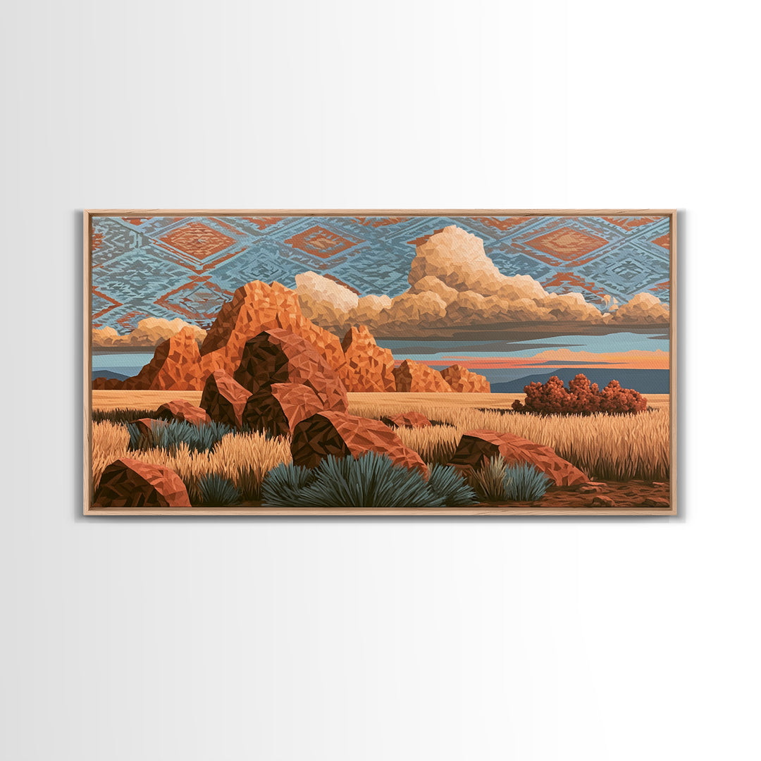 Navajo Geometric Pattern Framed Canvas Print, Southwestern Art, Original Art, Southwestern Decor, Abstract Art, Mesa, SOU-2x1-72