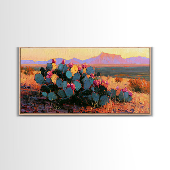 Prickly Pear Cactus Framed Canvas Print, Southwestern Art, Room Decor, Southwestern Decor, Fine Art, Mesa, Digital Wall Art, SOU-2x1-75