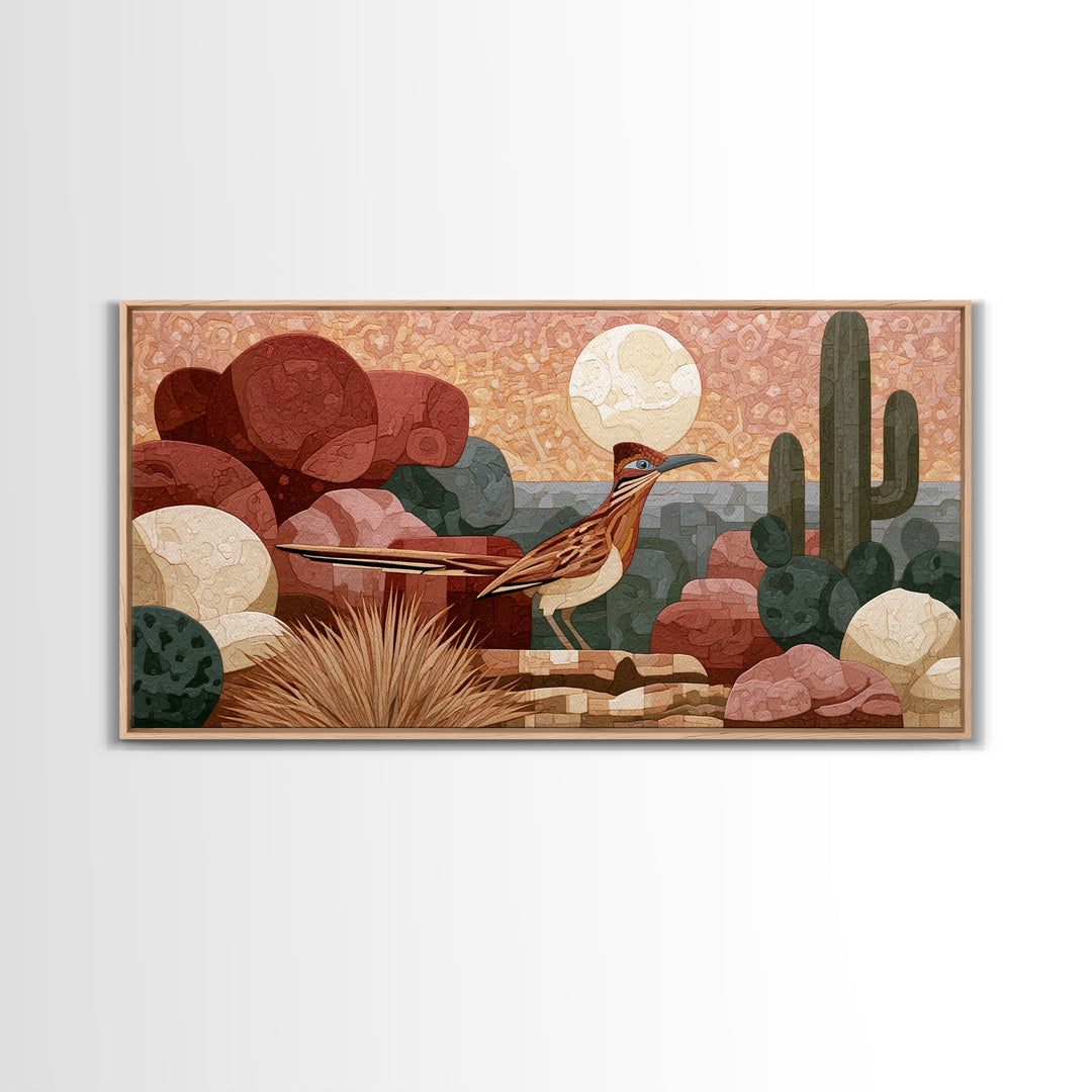 Roadrunner under a Pale Desert Moon Canvas Print, Southwestern Art, Western Decor, Southwestern Decor, Fine Art, Mesa, SOU-2x1-76