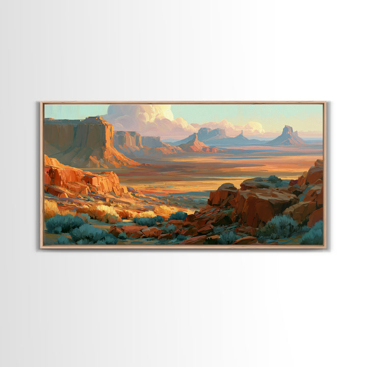 Desert Mesas in Terracotta and Turquoise Canvas Print, Southwestern Art, Western Wall Art, Southwestern Decor, Fine Art, Mesa, SOU-2x1-93
