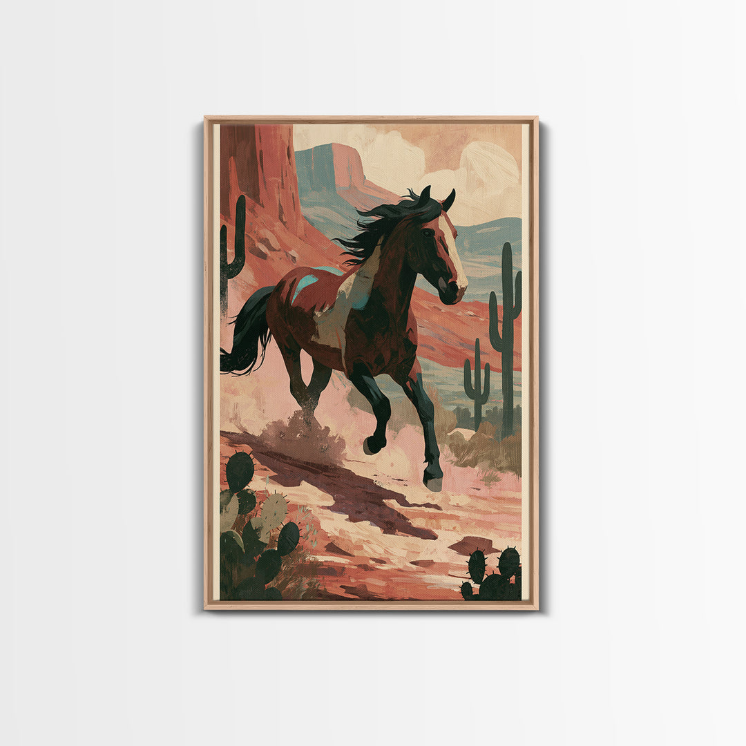Wild Mustang Running Through Dusty Canyon Canvas Print, Southwestern Art, Wall Art, Southwestern Decor, Fine Art, Mesa, SOU-2x3-14