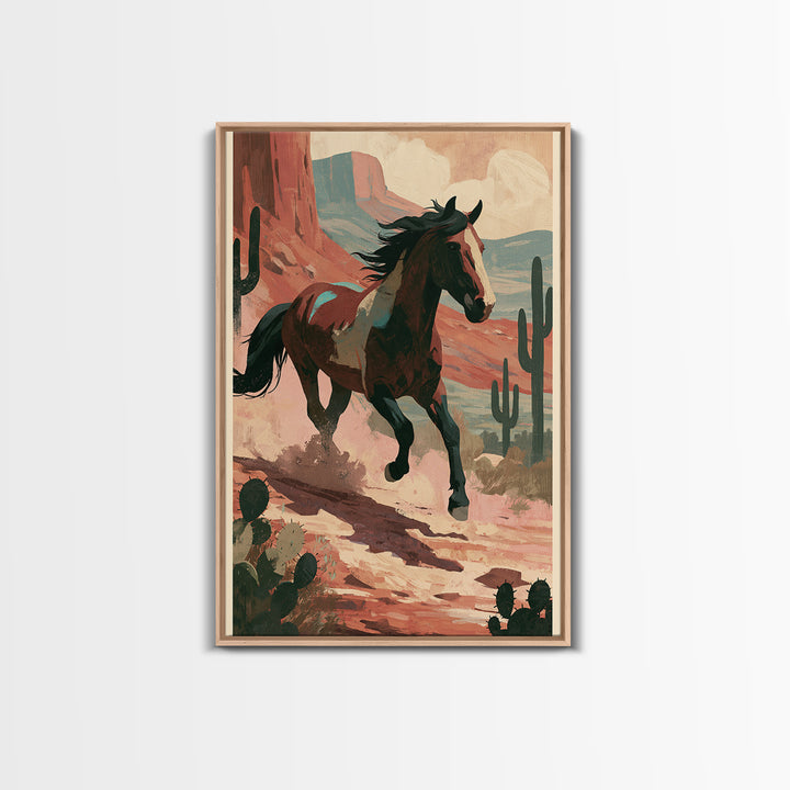 Wild Mustang Running Through Dusty Canyon Canvas Print, Southwestern Art, Wall Art, Southwestern Decor, Fine Art, Mesa, SOU-2x3-14