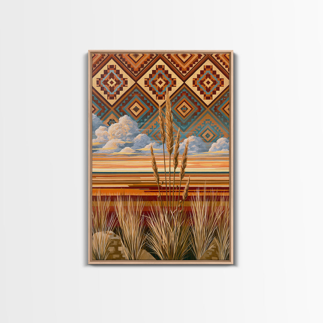Navajo Geometric Pattern Framed Canvas Print, Southwestern Art, Original Art, Southwestern Decor, Abstract Art, Mesa, SOU-2x3-60