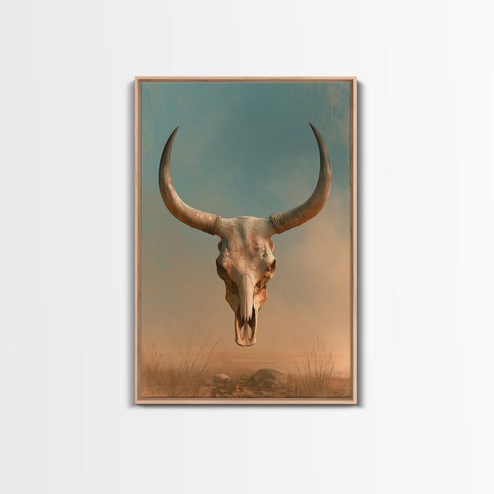 Sun Bleached Longhorn Skull Still Life Canvas Print, Southwestern Art, Tapestry Wall Art, Southwestern Decor, Fine Art, Mesa, SOU-2x3-65