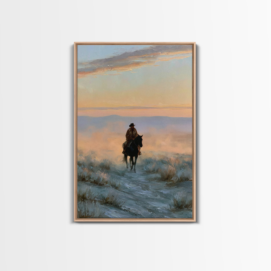 Horse Rider Crossing Desert at Dusk Canvas Print, Southwestern Art, Native American Art, Southwestern Decor, Fine Art, Mesa, SOU-2x3-99