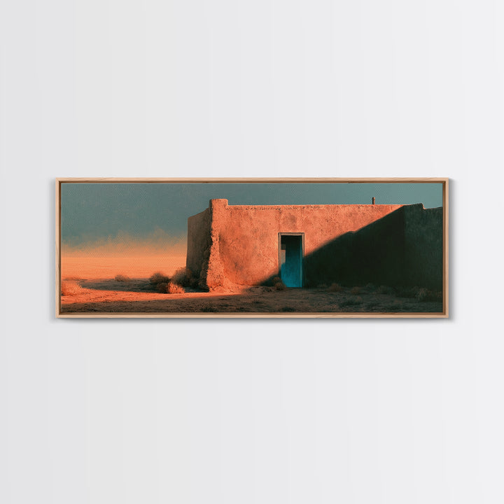 Adobe Doorway with Turquoise Blue Shadow Canvas Print, Southwestern Art, Mexican Folk Art, Southwestern Decor, Fine Art, Mesa, SOU-3x1-21