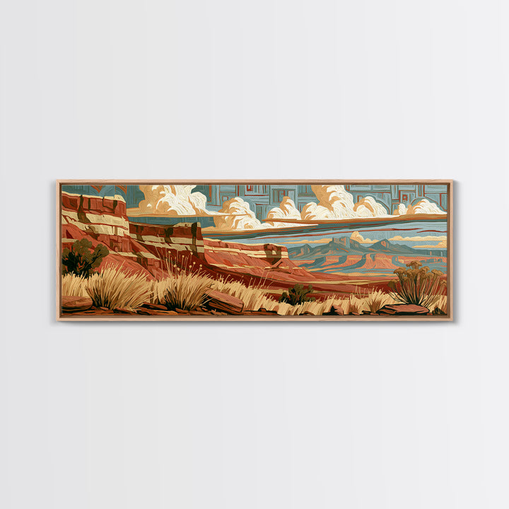 Abstract Canyon Layers Framed Canvas Print, Southwestern Art, Tapestry Wall Art, Southwestern Decor, Oil Painting, Mesa, SOU-3x1-58