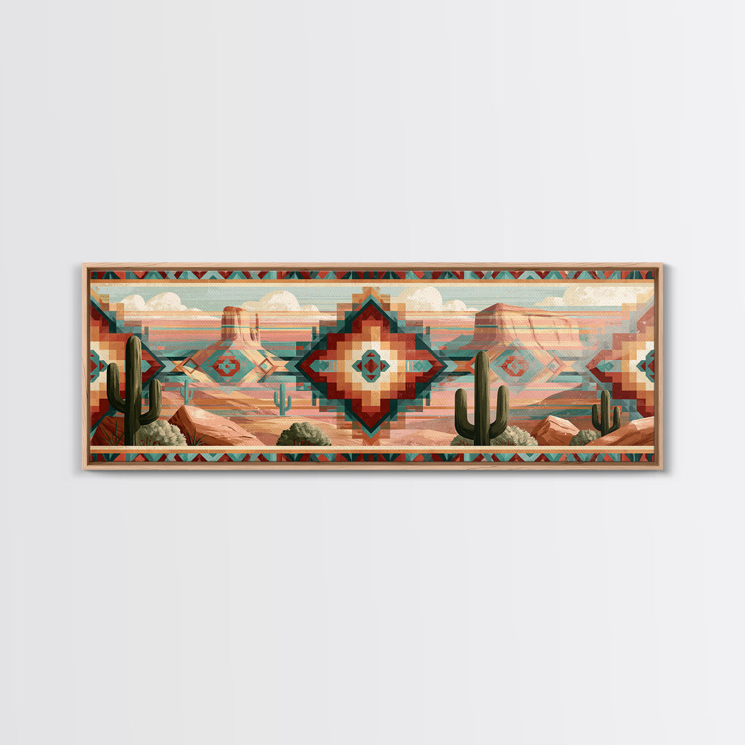 Navajo Geometric Pattern Canvas Print, Southwestern Art, Oil Painting, Southwestern Decor, Fine Art, Mesa, Oil Paintings, SOU-3x1-92