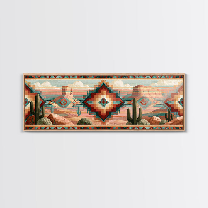 Navajo Geometric Pattern Canvas Print, Southwestern Art, Oil Painting, Southwestern Decor, Fine Art, Mesa, Oil Paintings, SOU-3x1-92