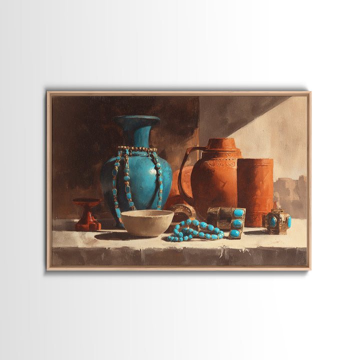 Adobe Doorway with Turquoise Blue Shadow Canvas Print, Southwestern Art, Antique Oil Painting, Southwestern Decor, Mesa, SOU-3x2-33