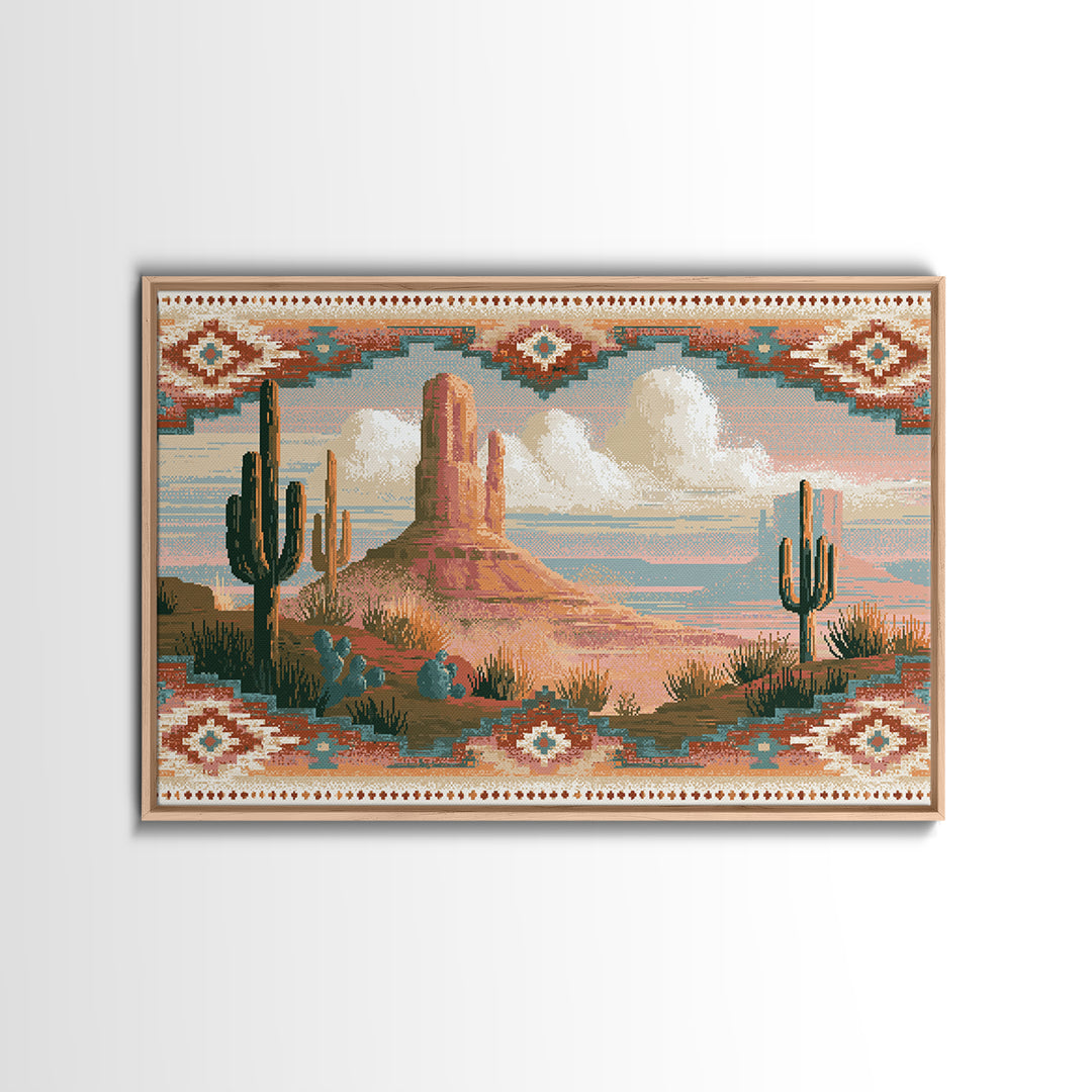 Navajo Geometric Pattern Framed Canvas Print, Southwestern Art, Southwestern Decor, Abstract Art, Mesa, Boho Wall Art, SOU-3x2-80