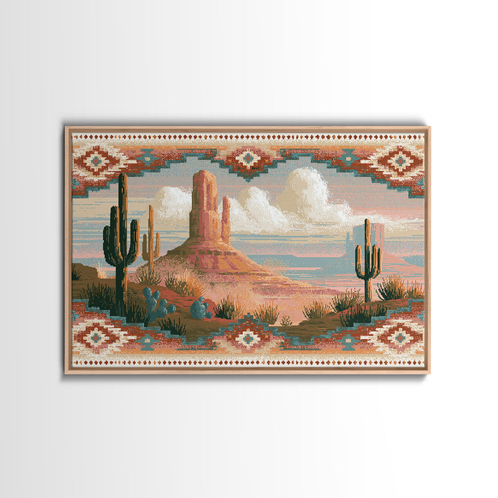 Navajo Geometric Pattern Framed Canvas Print, Southwestern Art, Southwestern Decor, Abstract Art, Mesa, Boho Wall Art, SOU-3x2-80