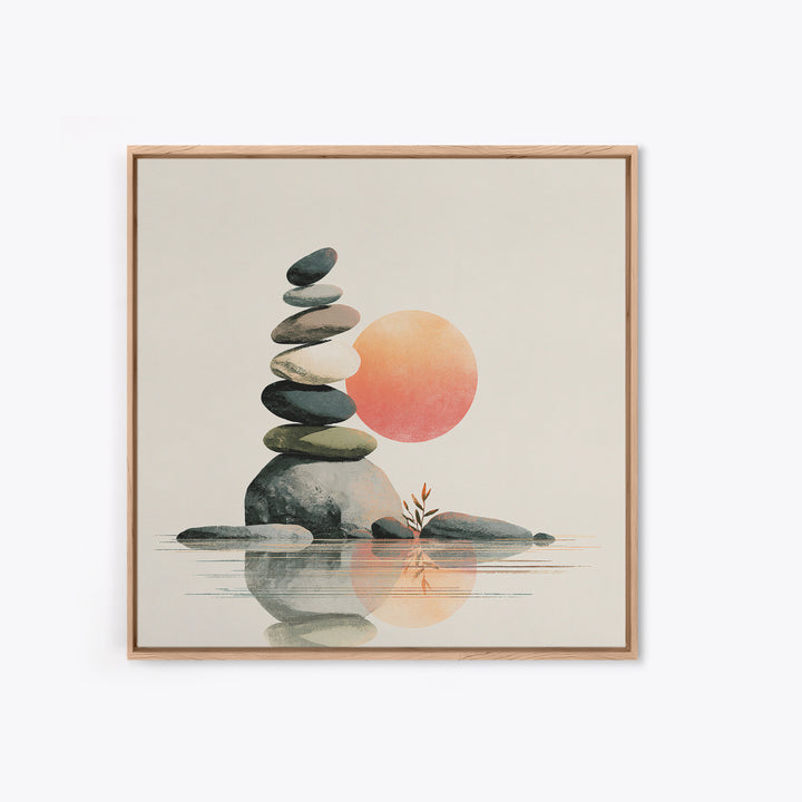 Stacked Stones Beside Calm Water Framed Canvas Print, Spa Art, Modern Decor, Spa Decor, Fine Art, Serenity, Wall Decor, SPA-1x1-1