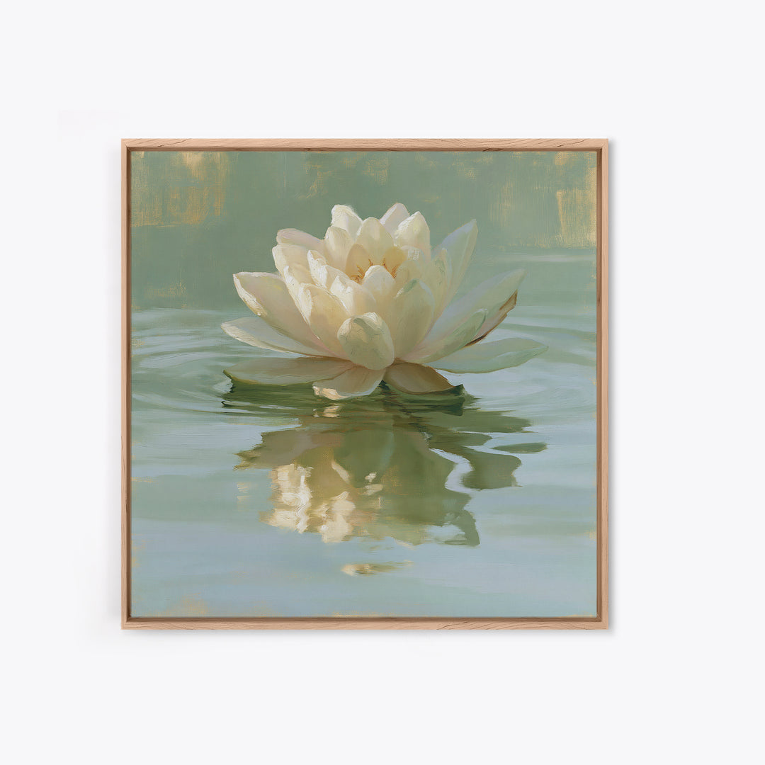 Lotus Flower Floating on Still Pond Framed Canvas Print, Spa Art, Wildlife Wall Art, Spa Decor, Serenity, Minimalist Decor, SPA-1x1-100