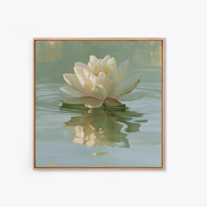 Lotus Flower Floating on Still Pond Framed Canvas Print, Spa Art, Wildlife Wall Art, Spa Decor, Serenity, Minimalist Decor, SPA-1x1-100
