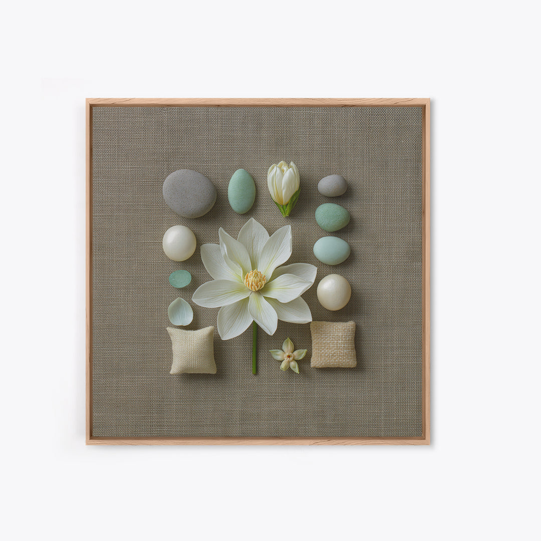 Single White Flower on Linen Ground Canvas Print, Spa Art, Gallery Decor, Spa Decor, Fine Art, Serenity, Wall Art, Home Decor, SPA-1x1-17