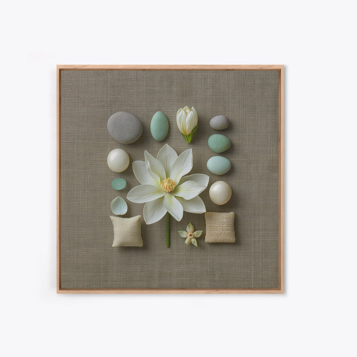 Single White Flower on Linen Ground Canvas Print, Spa Art, Gallery Decor, Spa Decor, Fine Art, Serenity, Wall Art, Home Decor, SPA-1x1-17