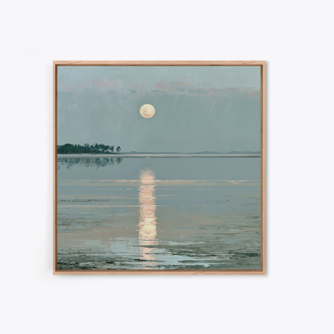 Moonlit Lake Reflection Canvas Print, Spa Art, Abstract, Spa Decor, Watercolor Art, Serenity, City Art, Spa Wall Art, SPA-1x1-23