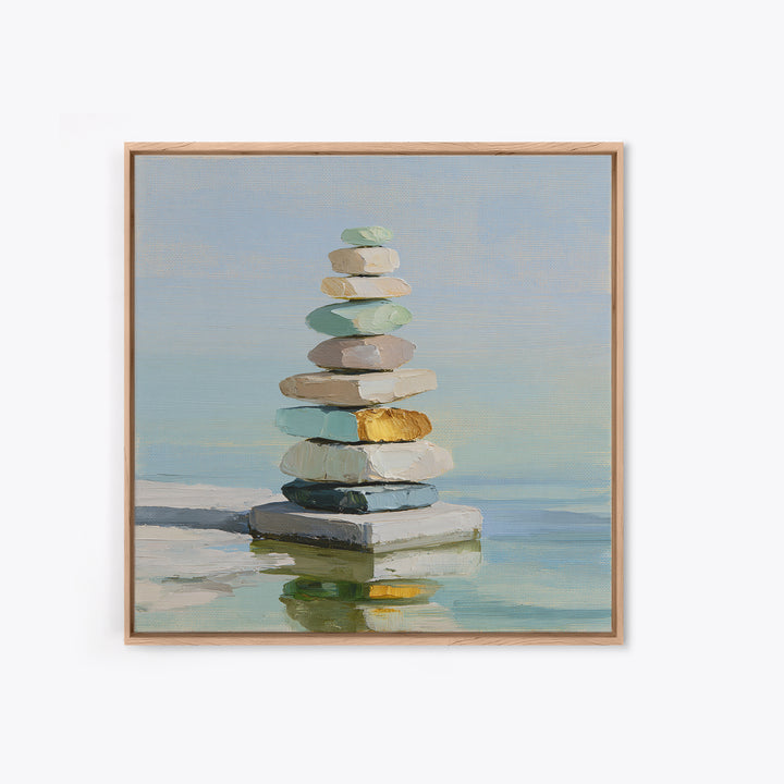 Stacked Stones Beside Calm Water Canvas Print, Spa Art, Art Print, Spa Decor, Fine Art, Serenity, Botanical Art, Nature Prints, SPA-1x1-25