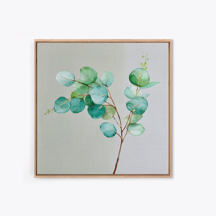 Eucalyptus Branch in Soft Green Watercolor Framed Canvas Print, Spa Art, Fine Art Photography, Spa Decor, Oil Painting, SPA-1x1-27