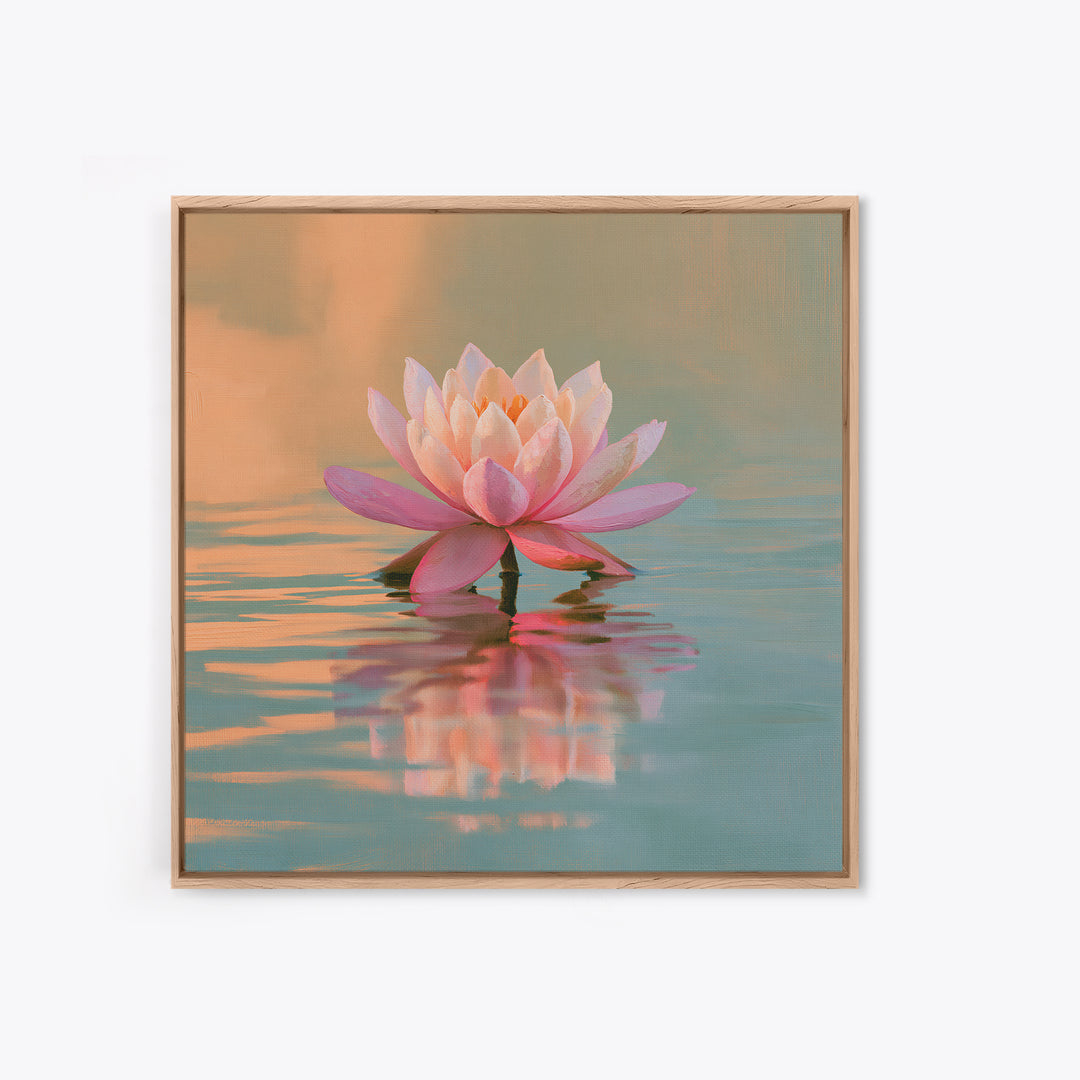 Lotus Flower Floating on Still Pond Framed Canvas Print, Spa Art, Black Woman Art, Spa Decor, Serenity, Modern Home Decor, SPA-1x1-28