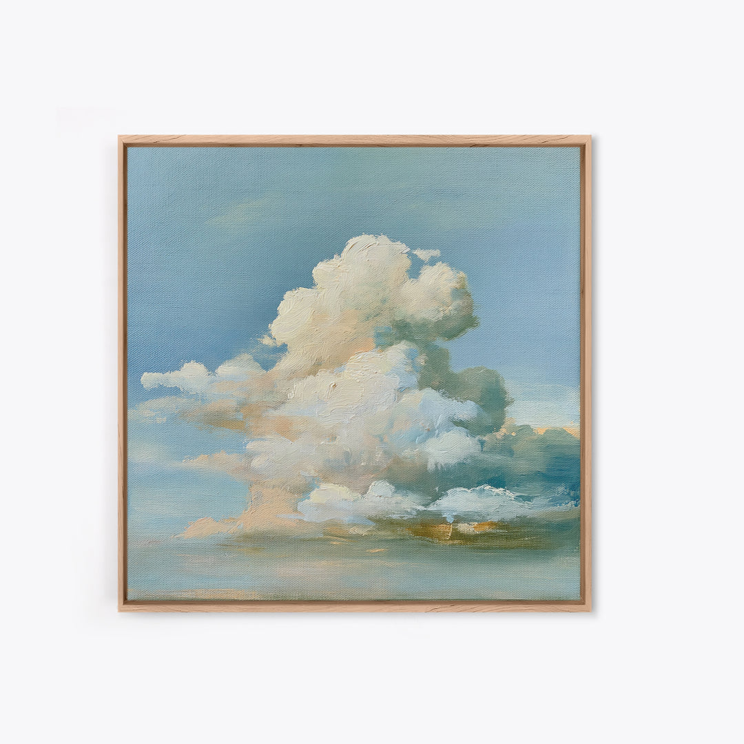 Soft Cloudscape in Cream and Sage Framed Canvas Print, Spa Art, Boho Decor, Spa Decor, Oil Painting, Serenity, Printable Art, SPA-1x1-37