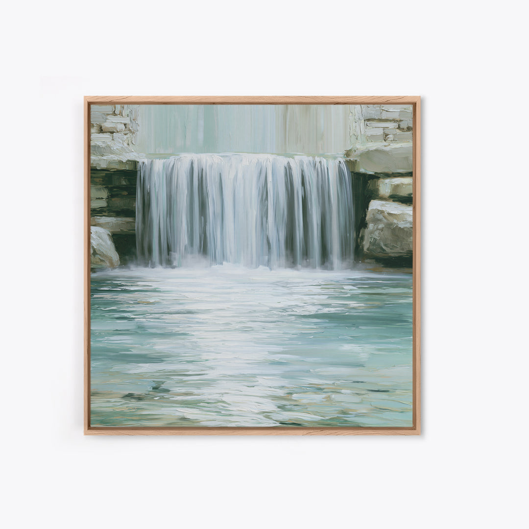 Serene Waterfall with Mist Framed Canvas Print, Spa Art, Dog Canvas, Spa Decor, Abstract Art, Serenity, Art Print, Room Decor, SPA-1x1-42