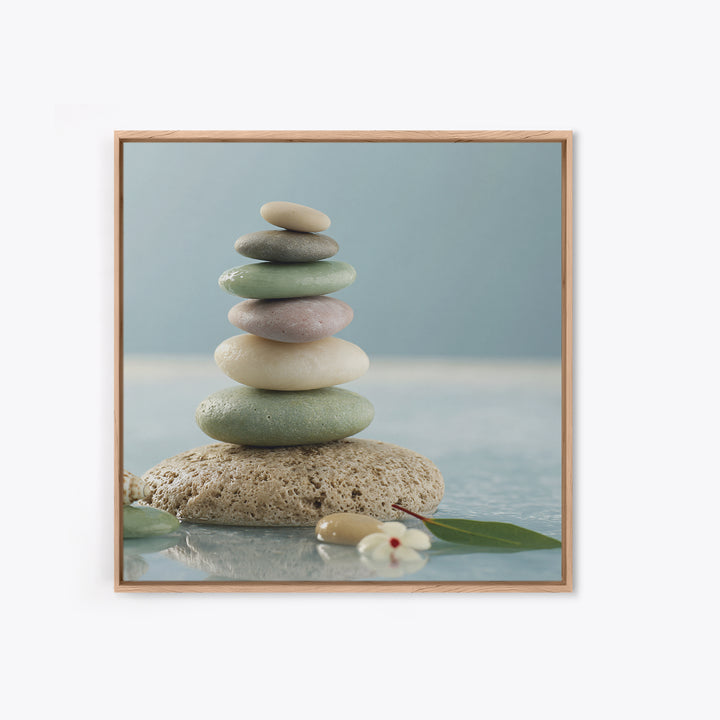 Stacked Stones Beside Calm Water Canvas Print, Spa Art, Art Print, Spa Decor, Fine Art, Serenity, Botanical Art, Nature Prints, SPA-1x1-49