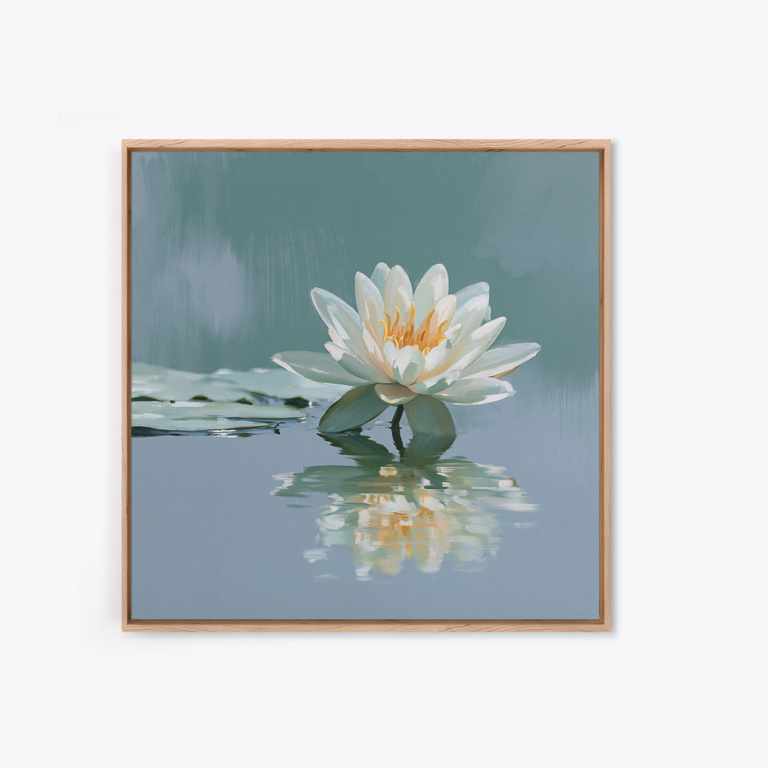 Lotus Flower Floating on Still Pond Framed Canvas Print, Spa Art, Animal Art, Spa Decor, Watercolor Art, Serenity, SPA-1x1-52