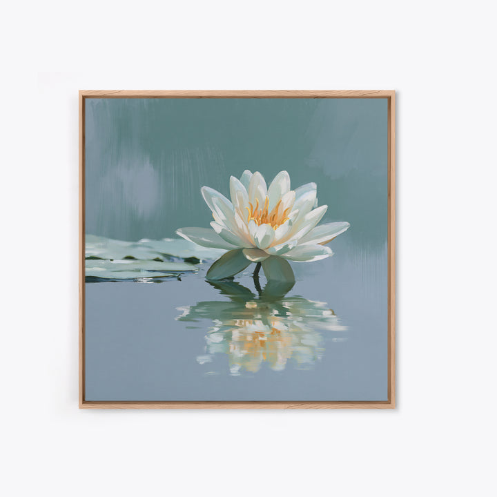 Lotus Flower Floating on Still Pond Framed Canvas Print, Spa Art, Animal Art, Spa Decor, Watercolor Art, Serenity, SPA-1x1-52