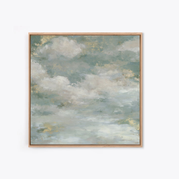 Soft Cloudscape in Cream and Sage Framed Canvas Print, Spa Art, Boho Decor, Spa Decor, Oil Painting, Serenity, Printable Art, SPA-1x1-61