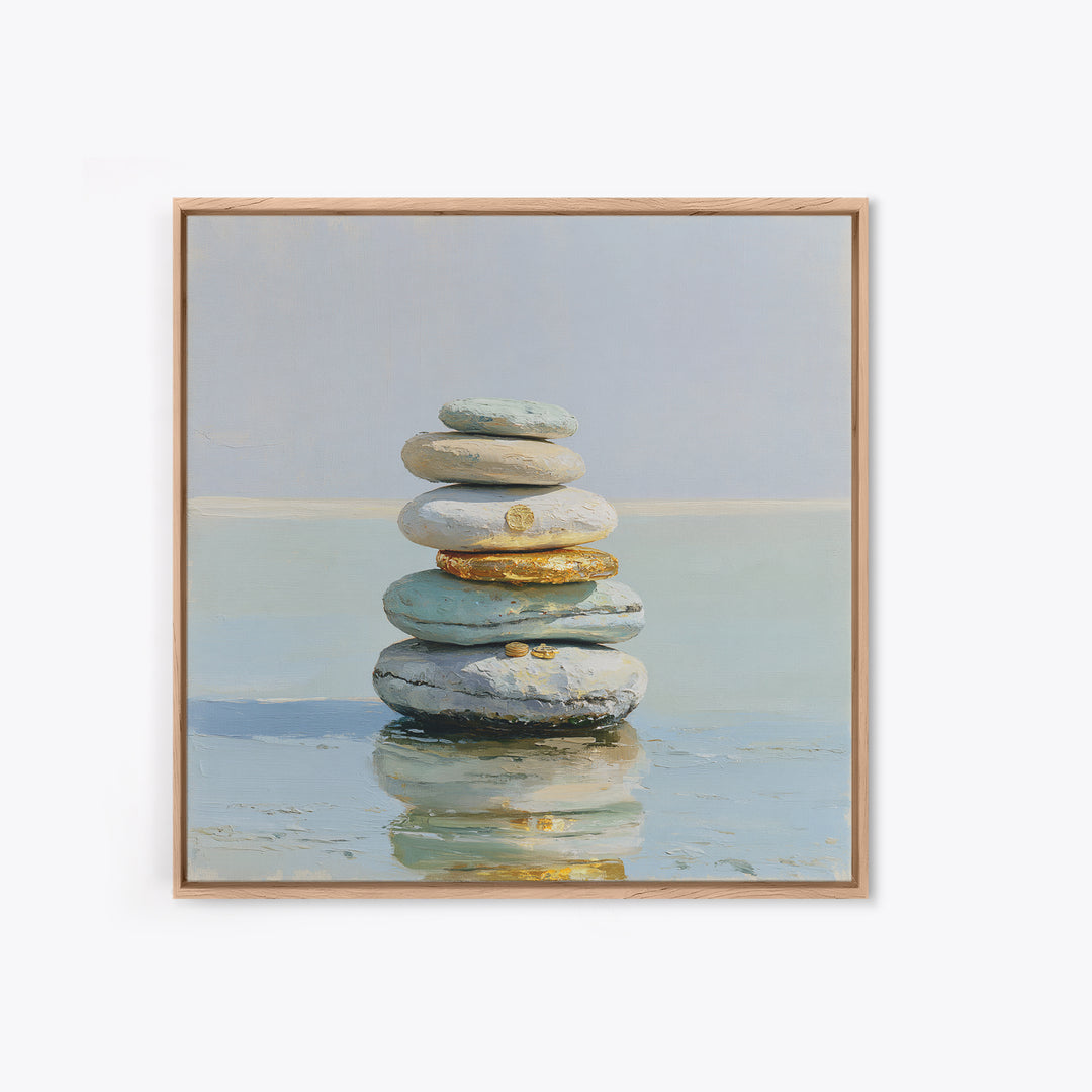 Stacked Stones Beside Calm Water Canvas Print, Spa Art, Black Woman Art, Spa Decor, Oil Painting, Serenity, Modern Home Decor, SPA-1x1-97