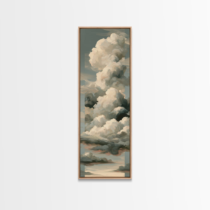 Soft Cloudscape in Cream and Sage Canvas Print, Spa Art, Wildlife Wall Art, Spa Decor, Watercolor Art, Serenity, SPA-1x3-1