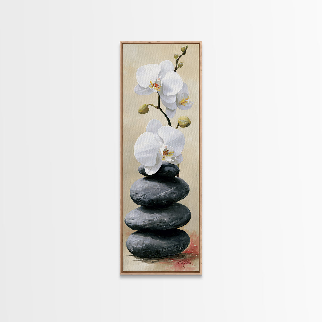 White Orchid on Smooth Gray Stone Canvas Print, Spa Art, Gallery Decor, Spa Decor, Fine Art, Serenity, Wall Art, Home Decor, SPA-1x3-14