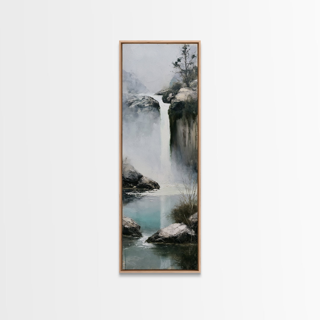 Serene Waterfall with Mist Framed Canvas Print, Spa Art, Hair Salon Wall Art, Spa Decor, Oil Painting, Serenity, SPA-1x3-30