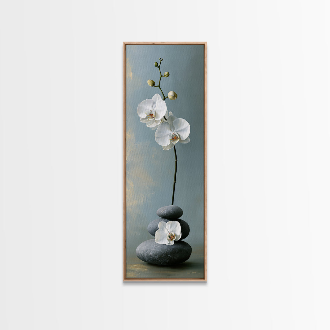 White Orchid on Smooth Gray Stone Canvas Print, Spa Art, Gallery Decor, Spa Decor, Fine Art, Serenity, Wall Art, Home Decor, SPA-1x3-38