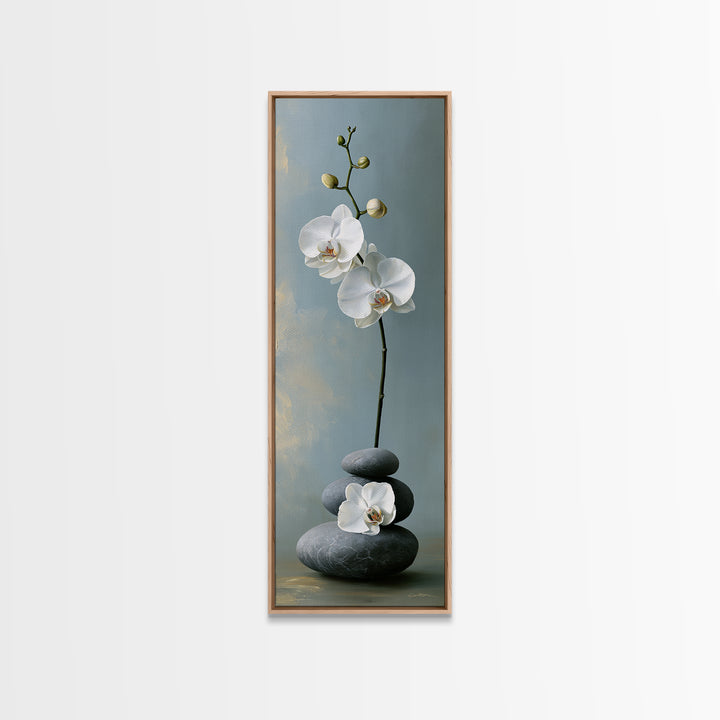 White Orchid on Smooth Gray Stone Canvas Print, Spa Art, Gallery Decor, Spa Decor, Fine Art, Serenity, Wall Art, Home Decor, SPA-1x3-38